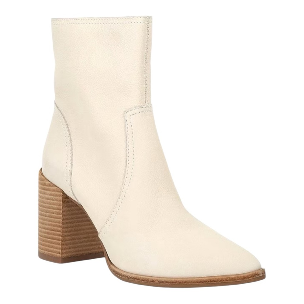 Gianni Bini Darnold Bone Beige Leather Ankle Heel Boots Pointed NWOB Size 9.5